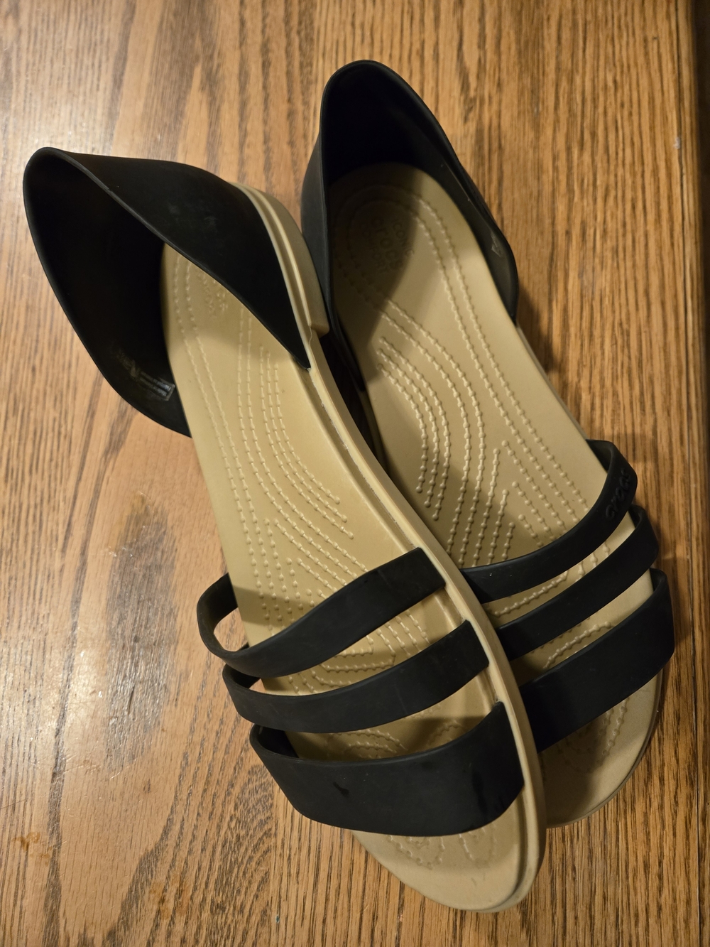 CROCS Black and Tan Strappy Open-Toe Sandals - Picture 3 of 5